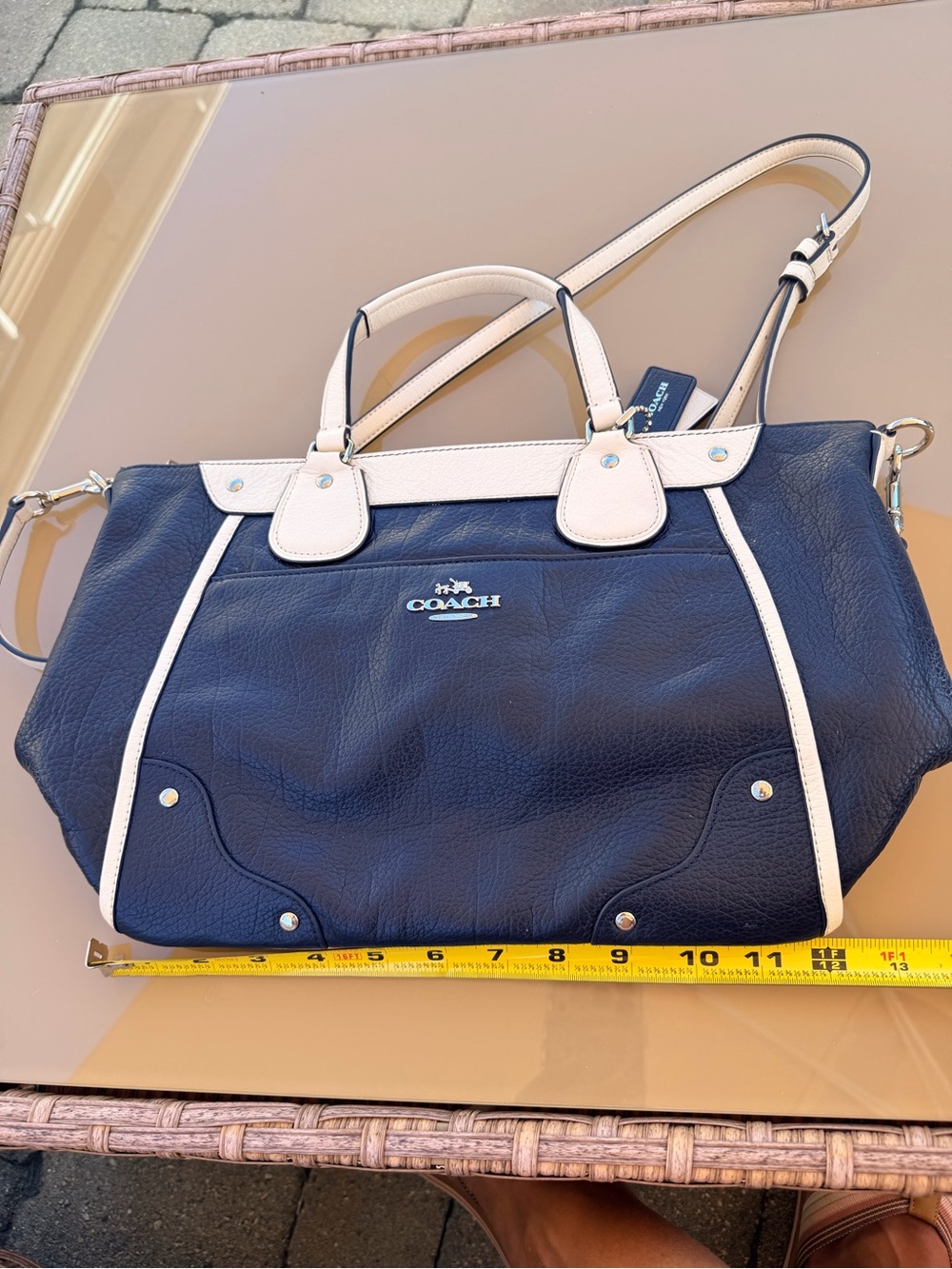 COACH mickie spectator Navy and White Leather Satchel with Removable Strap - Picture 4 of 8